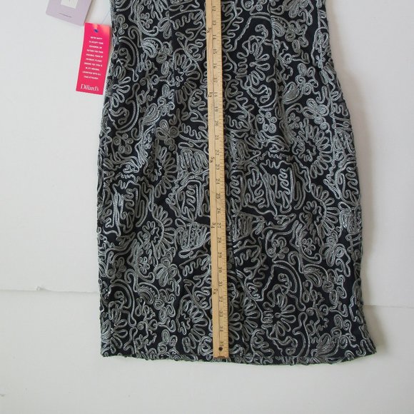 Js Collection Silver Embroidered Short Sleeve Boat Neck Sheath Cocktail Dress - Picture 11 of 13